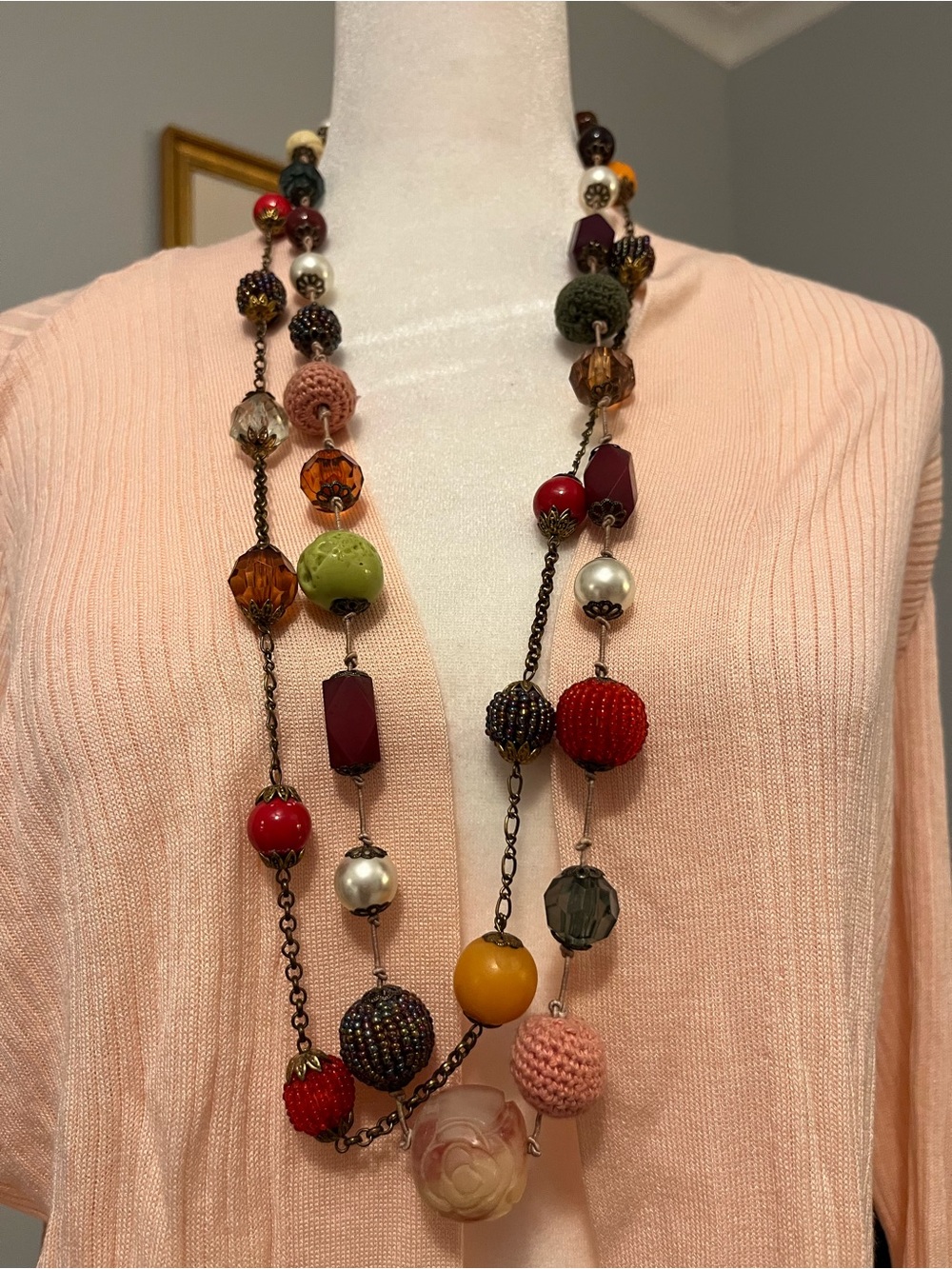 Multi-Color Beaded Long Necklace
